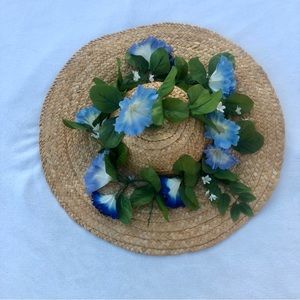 Cottagecore Straw Hat Spring floral blue summer garden vintage